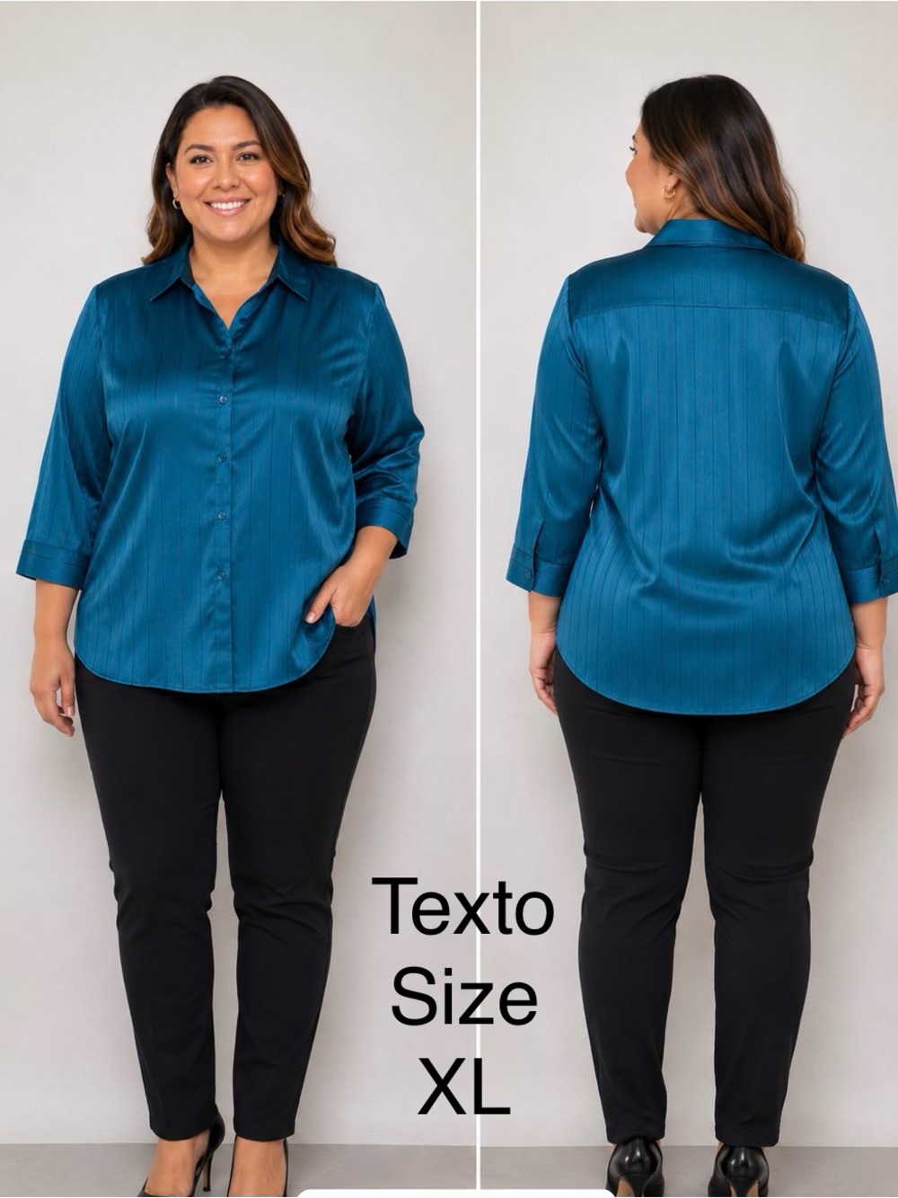 Elegant Petroleum Blue Satin Blouse
Vertical Lines Sophisticated Size XL